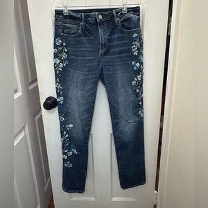 DRIFTWOOD AUDREY HIGH RISE EMBROIDERED FLORAL BIRD STRAIGHT LEG JEANS SIZE 28